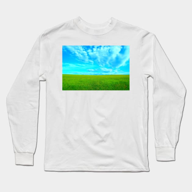 Scenery near Piani di Ragnolo with grass and sky Long Sleeve T-Shirt by KristinaDrozd